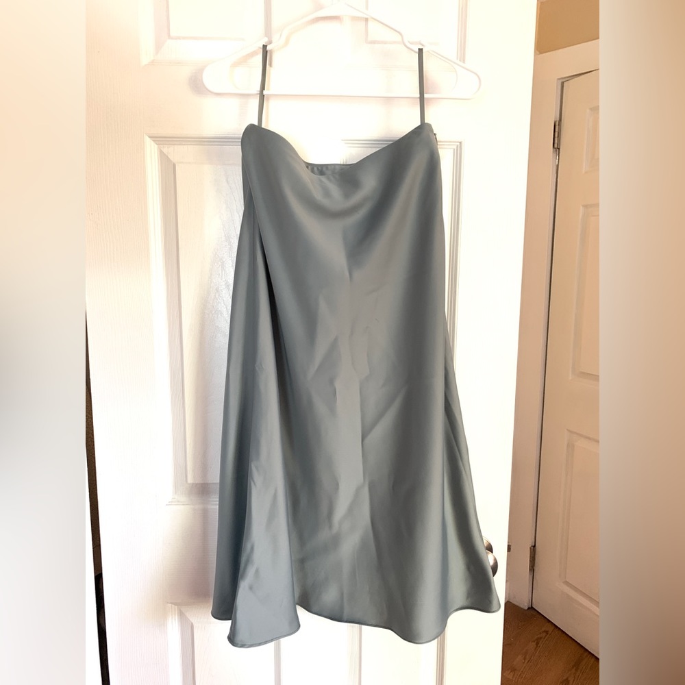 Uniqlo Satin Midi Skirt in sage green